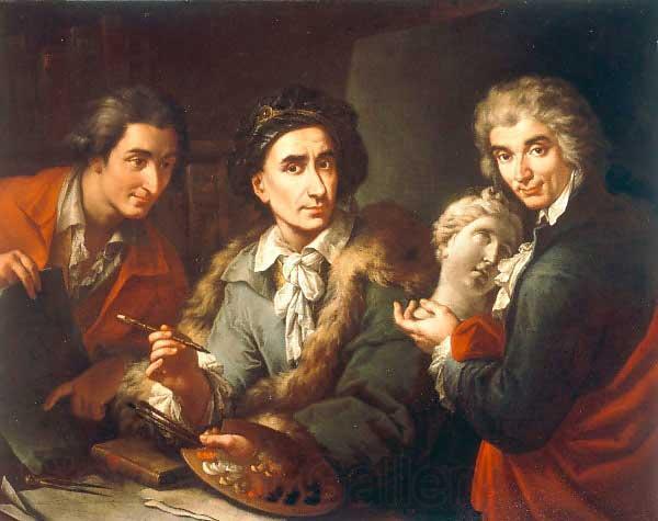 Maggiotto, Domenico Selfportrait with his two students Antonio Florian and Giuseppe Pedrini Spain oil painting art